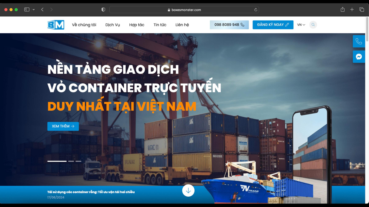 Nền tảng giao dịch vỏ container trực tuyến tại Việt Nam